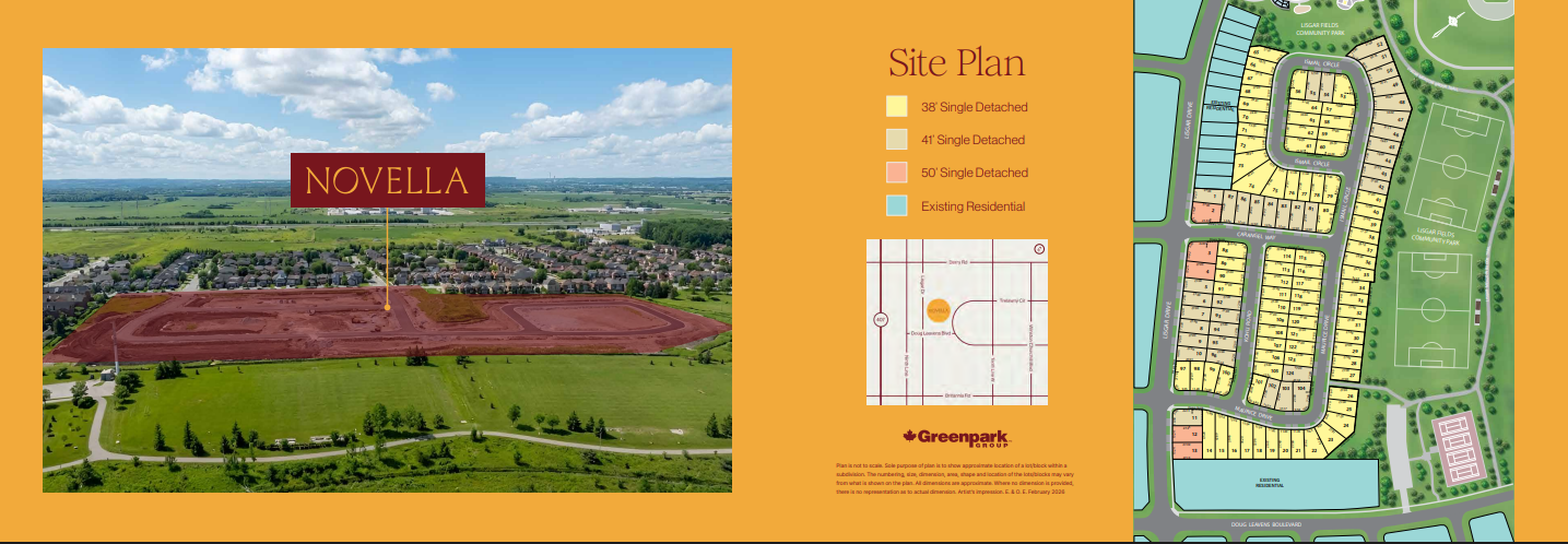 Novella Mississauga community site plan showing 38 41 and 50 foot lot locations in Meadowvale